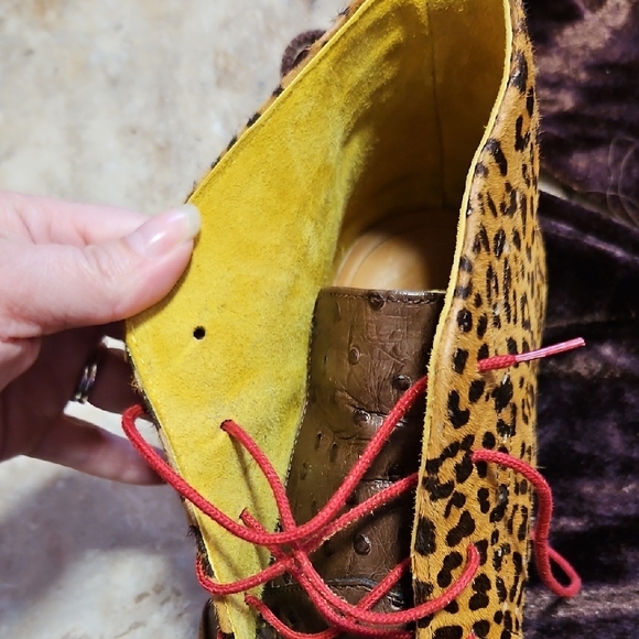 Leopard and Brown Leather Ankle Boots with Red Laces main image 2